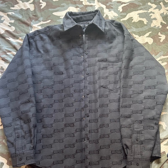 Balenciaga Charcoal Patterned Button Down Shirt - Picture 1 of 8